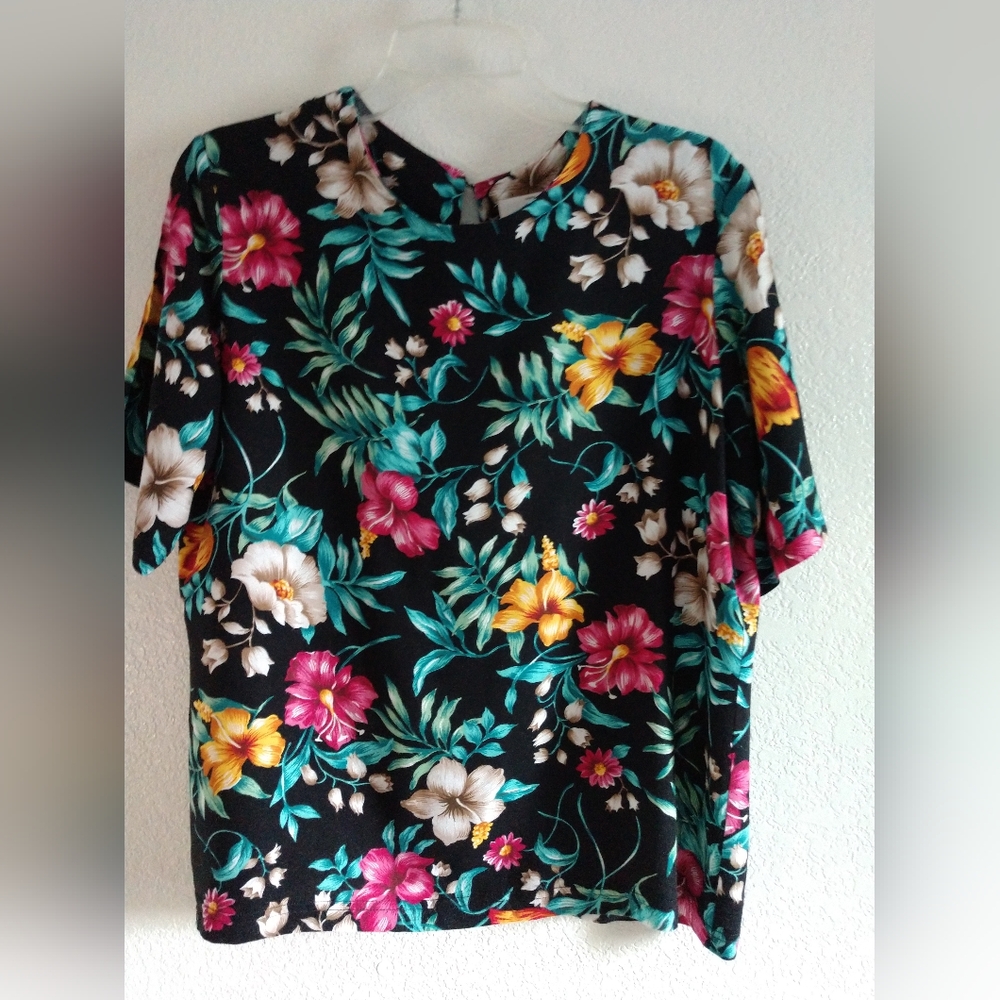 Cristin Stevens Vintage Floral Blouse Shirt Multicolor Short Sleeve Medium